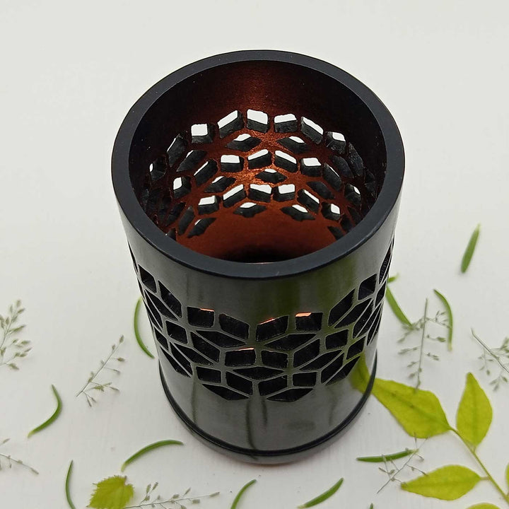 Handmade Black Ulfa Modern Hexagon Star Lattice Soapstone Tealight Holder