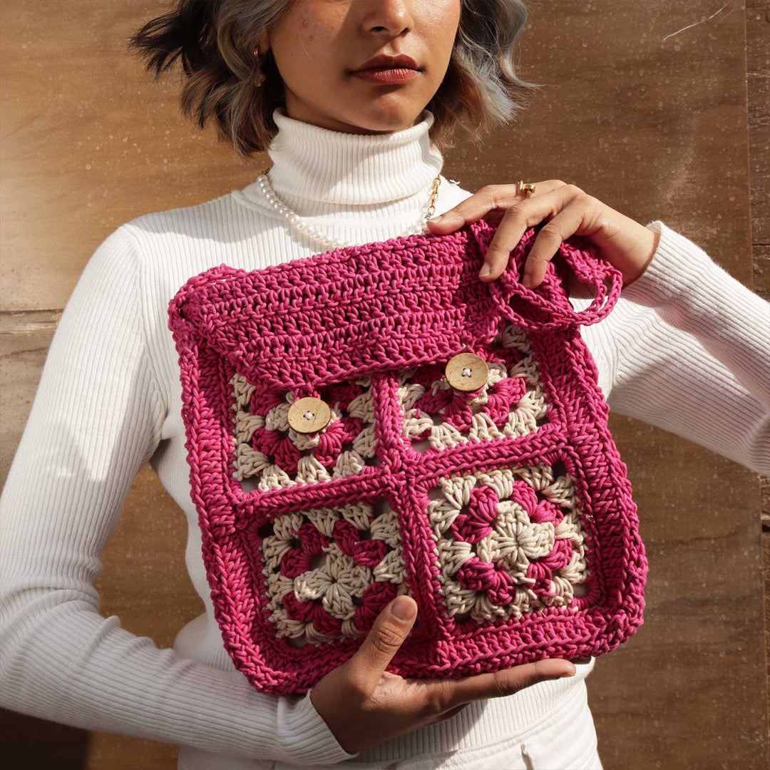 Handmade Crochet Criss-Cross Satchel Bag