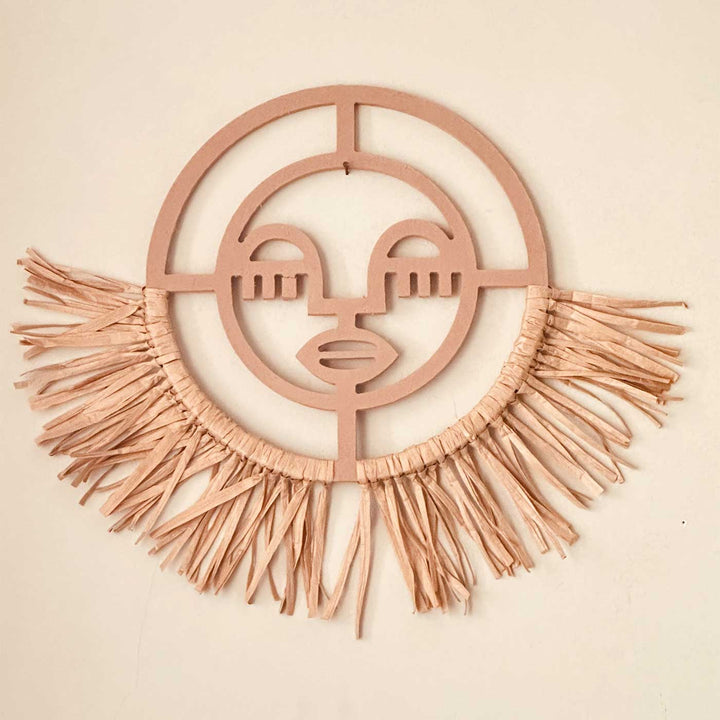 Raffia African Female Face Raffia Wall Decor