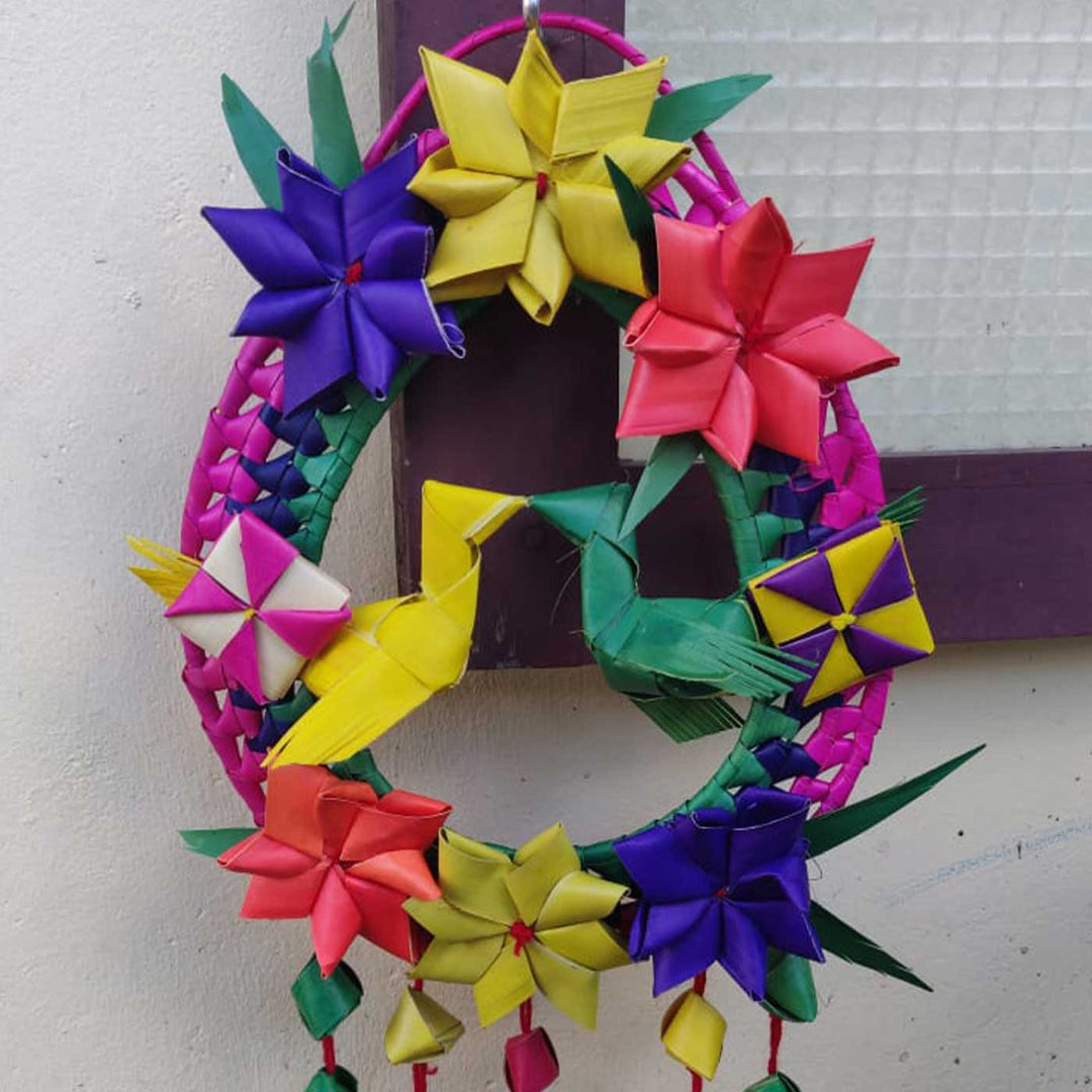 Handmade Diwali Decor Palm Leaf Double Parrot Wreath