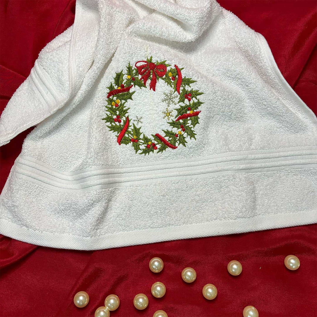 Personalized Decorative Wreath Embroidered Cotton Hand Towel | Xmas Gifting Ideas