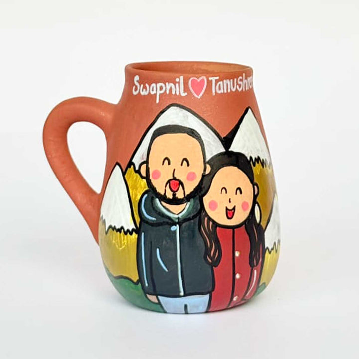 Personalized Hand-painted Terracotta Mug With Caricature and Background