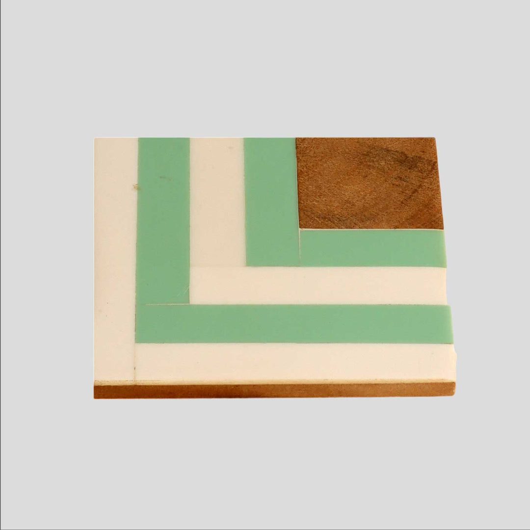 Handmade Resin Green & White Stripes Coaster | Set Of 4