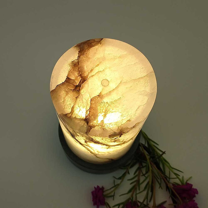 Handmade White Buhjah Alabaster Table Lamp