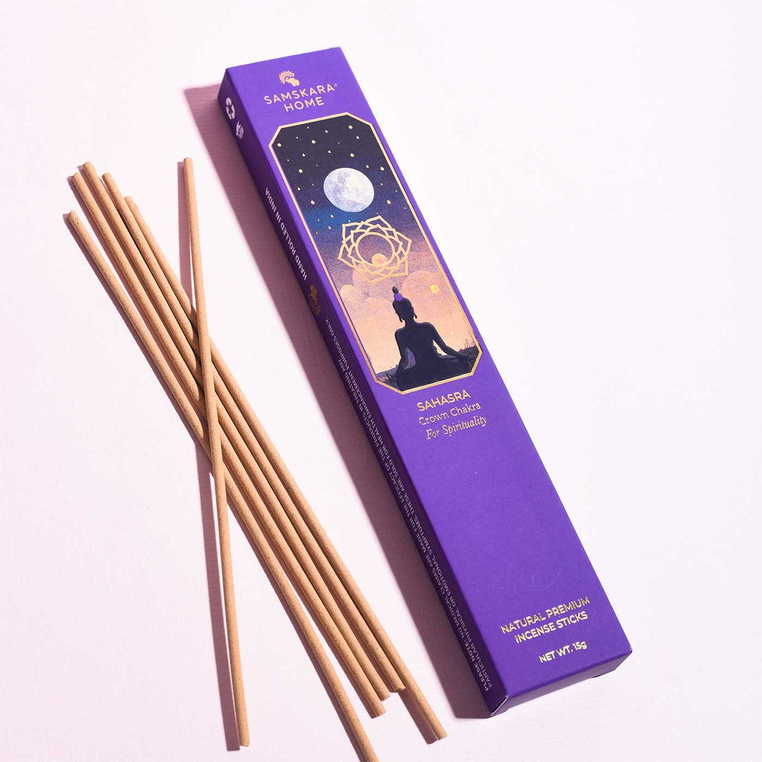 Handmade Sahasra - Crown Chakra Natural Bamboo Free Incense Stick / Agarbatti | Set Of 15