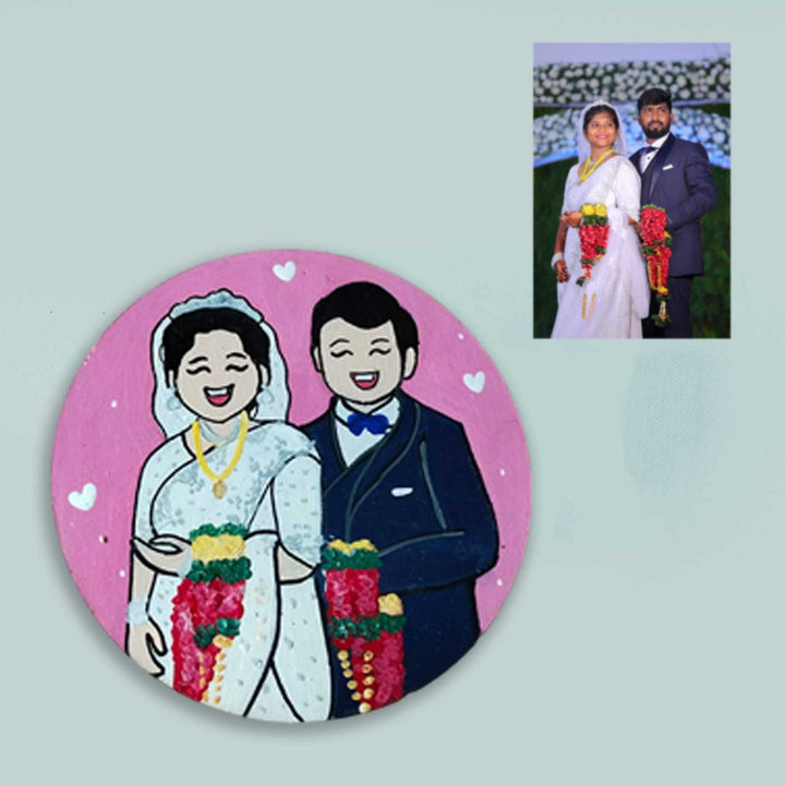 Photo Personalized Hand-Painted Couples Magnet With Pink Background