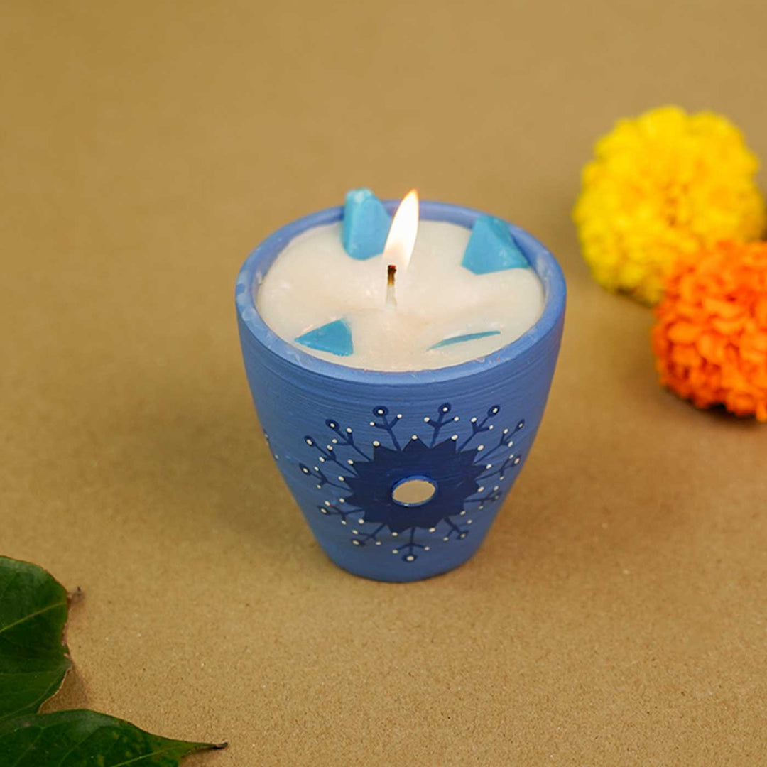 Hand-Painted Scented Blue Terracotta Candle