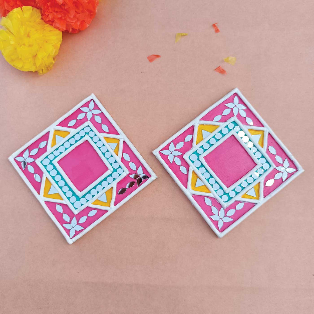 Handmade Pink Decorative Lippan Art Tealight Holder | Set Of 2