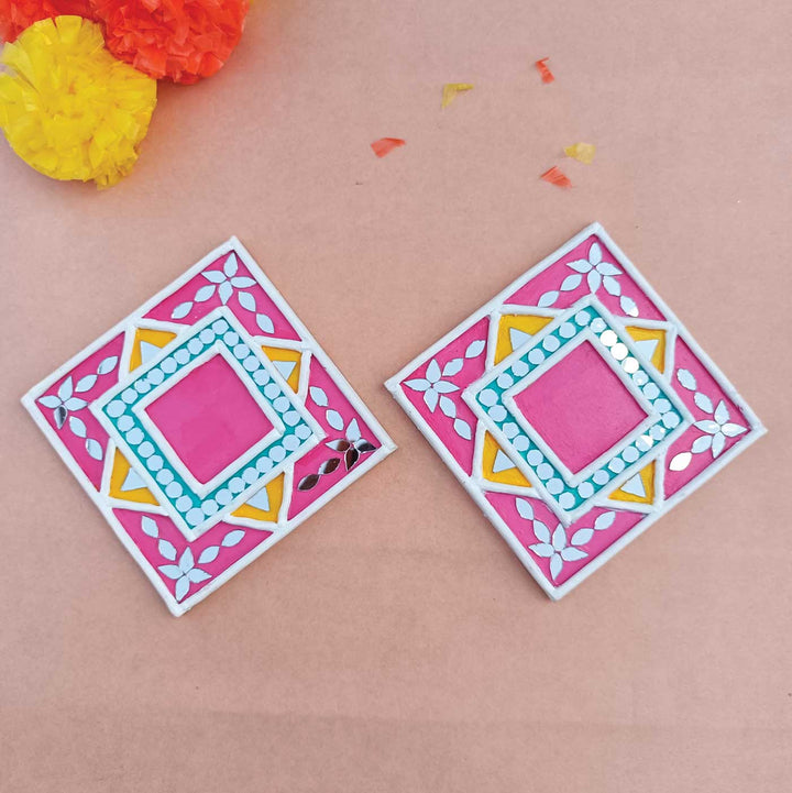 Handmade Pink Decorative Lippan Art Tealight Holder | Set Of 2