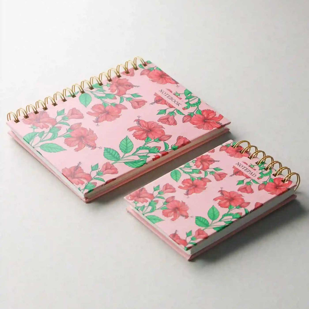 Handmade Gudhal Pink Spiral Notebook and Notepad Set | 80 Pages