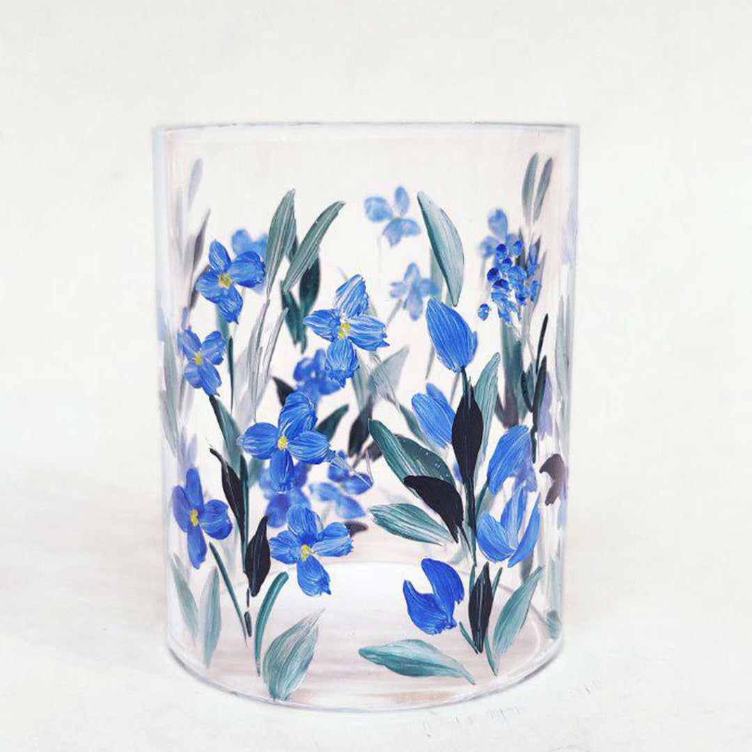 Hand Painted Floral Glass Candle Holder