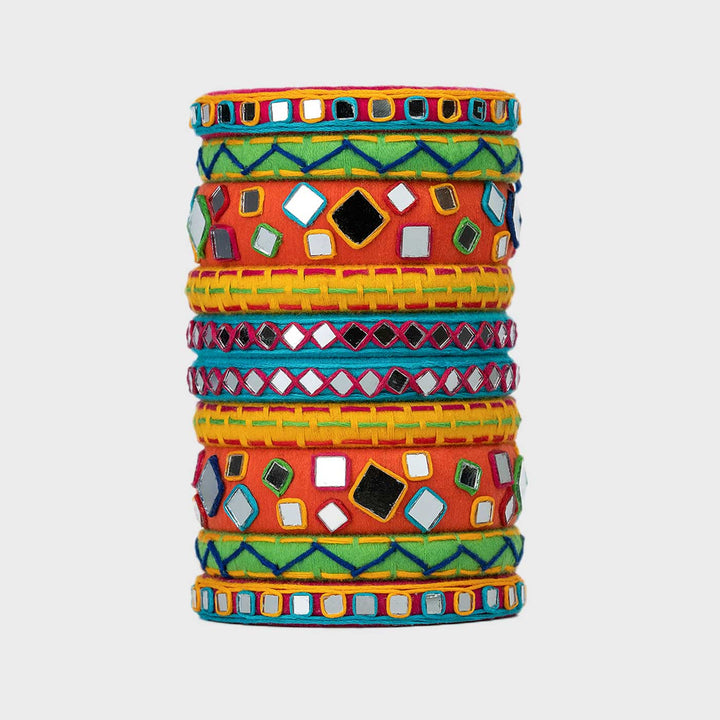 Multicolour Handcrafted Anusha Mirror Embriodery Bangles | Set of 10