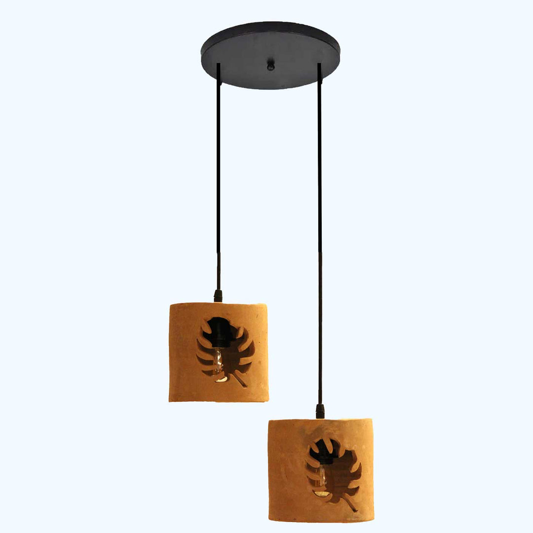 Handmade Leaf Cutting Terracotta Hanging Lamp | Set Of 2