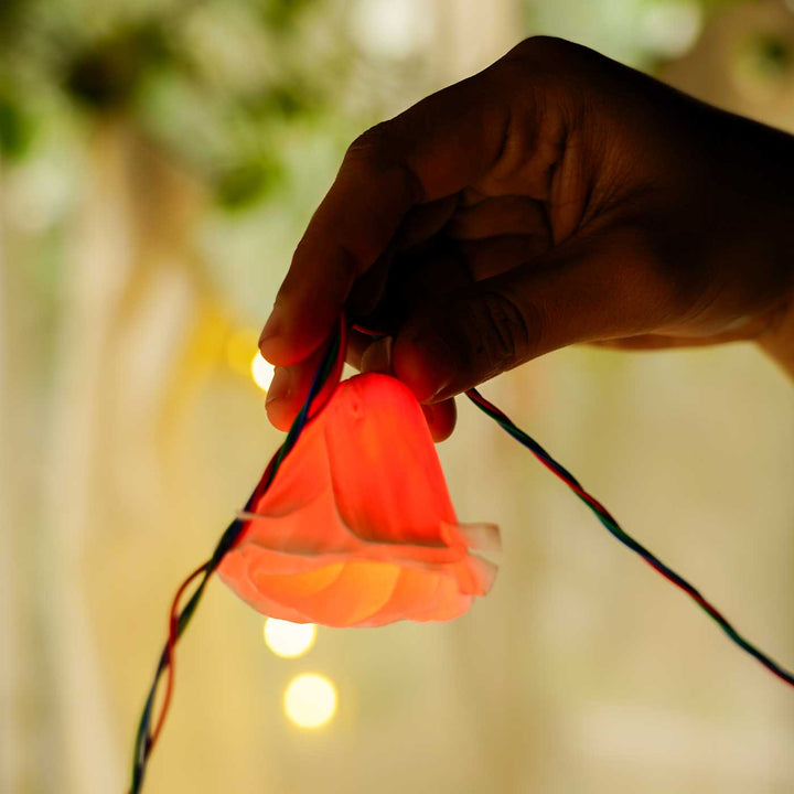 Handmade Red Sholapith Flower String Fairy Light