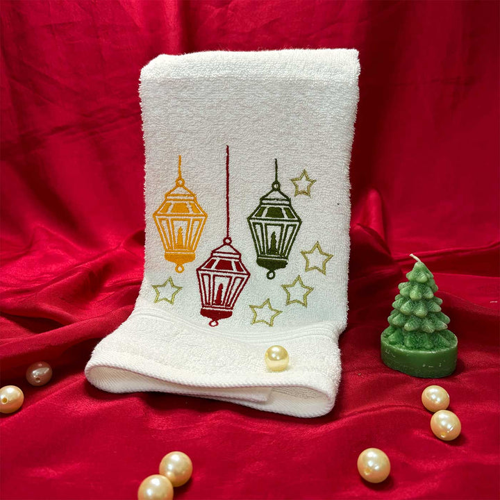 Personalized Lanterns & Candles Embroidered Cotton Hand Towel | Secret Santa Gift Ideas