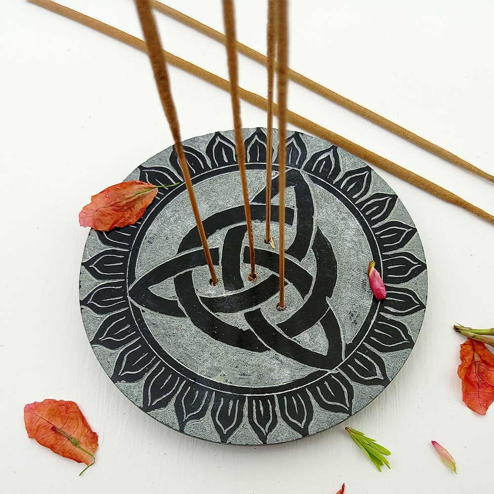 Handmade Black Adawiyah Celtic Knot Soapstone Incense Stick Holder | Set of 2