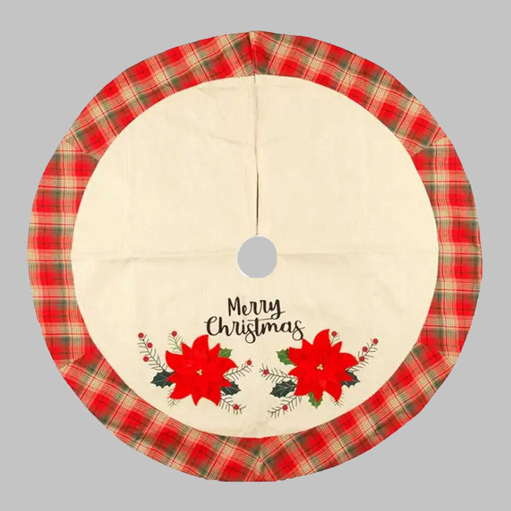 Personalized Checkered Botanical Bliss Cotton Tree Skirt For Christmas Tree Decoration