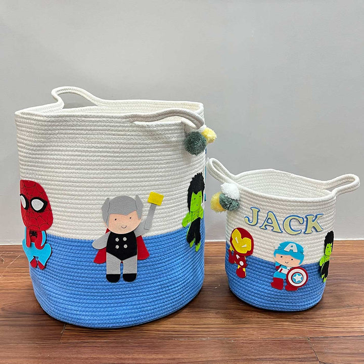 Personalized Handmade Superhero Squad Jute Basket For Kids