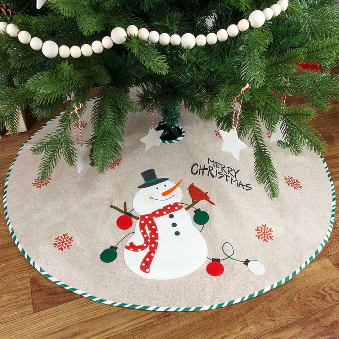 Personalized Snowman’s Embrace Linen Tree Skirt For Christmas Tree Decoration