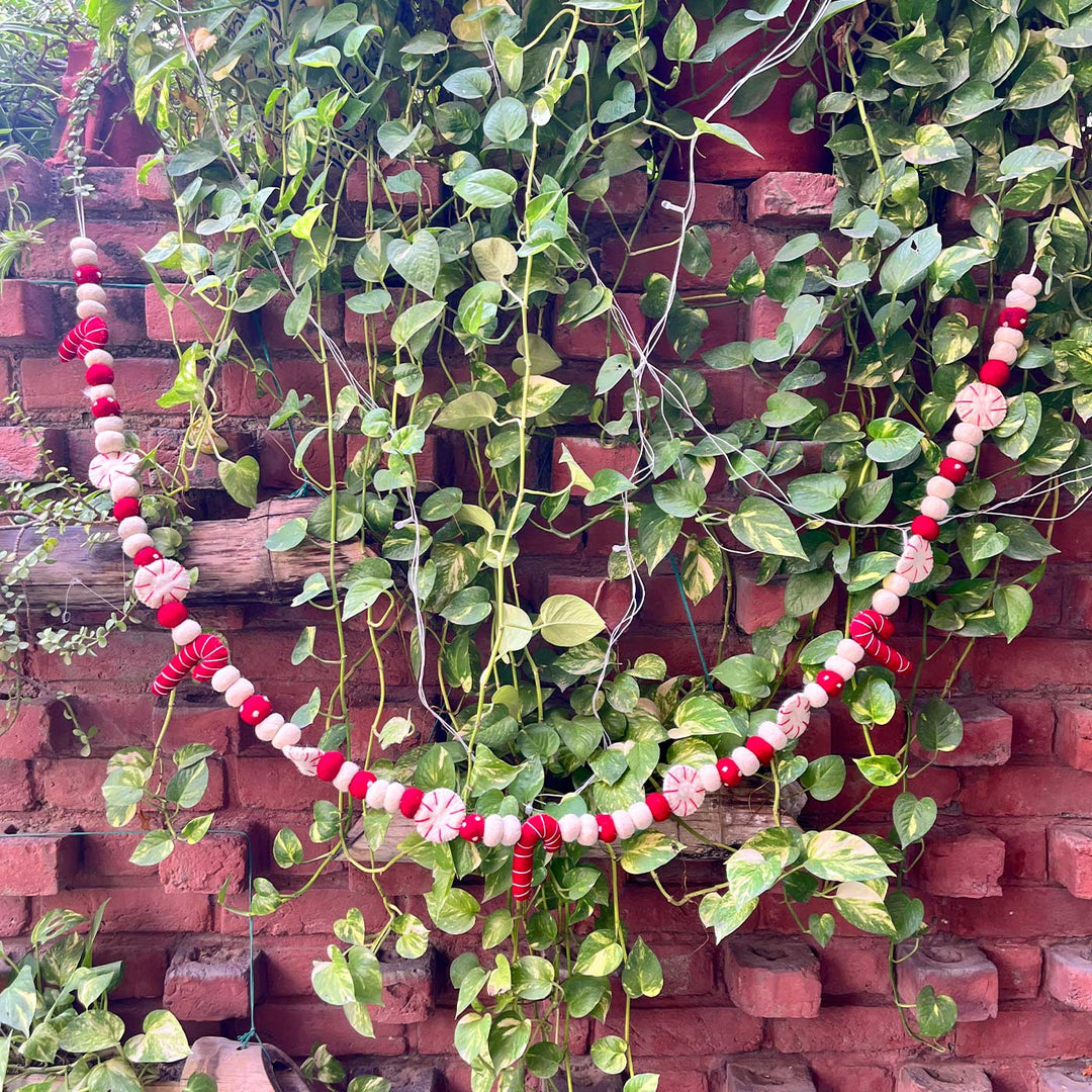 Handmade 3D Upcycled Candy Cane Felt Garland/ Bunting For Christmas Decoration