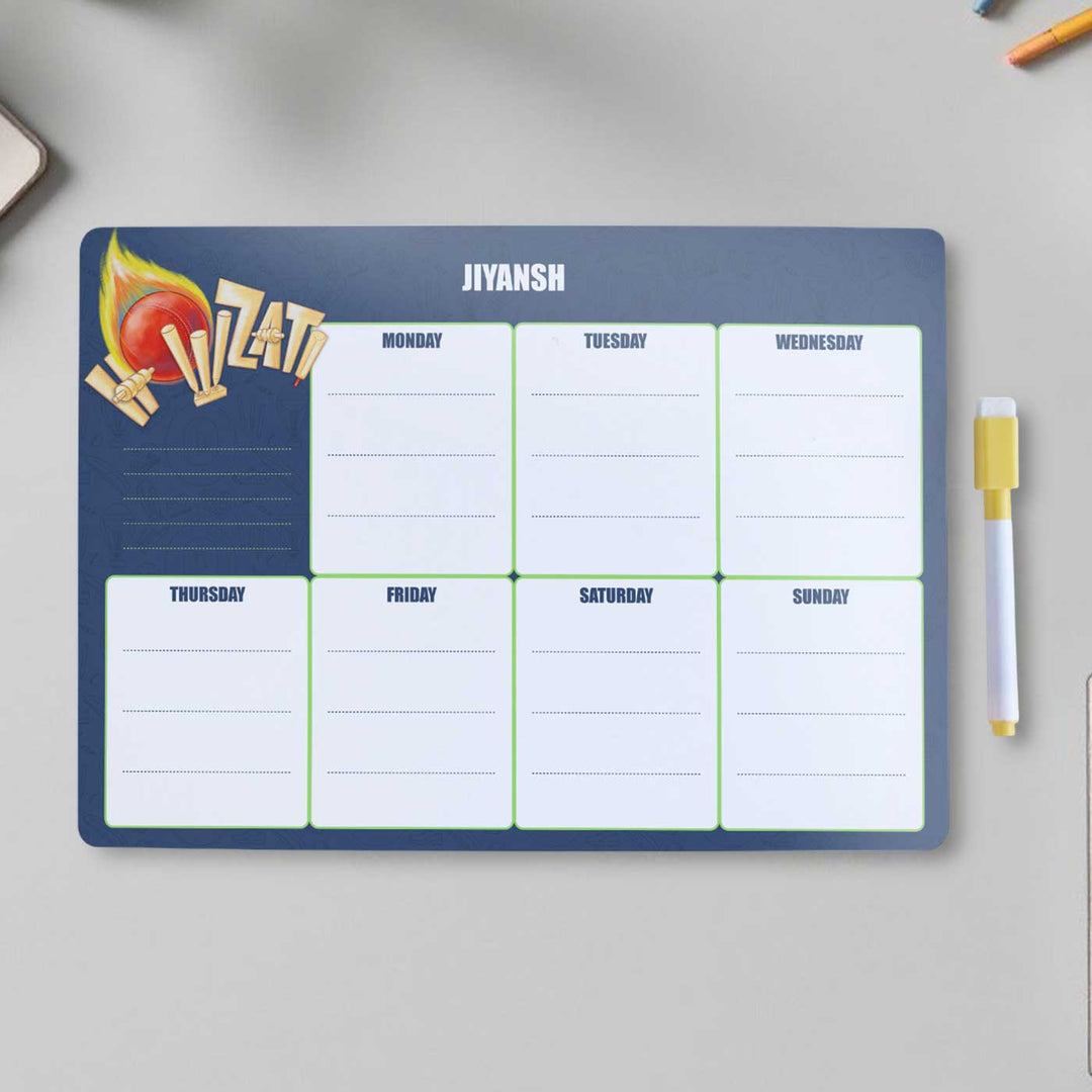 Personalized Cricket Buzz Theme Wooden Meal Planner