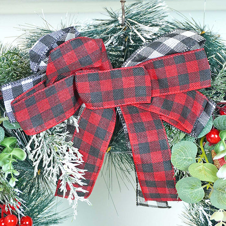 Large Red & Black Checkered Bow Wreath For Christmas Wall Decoration