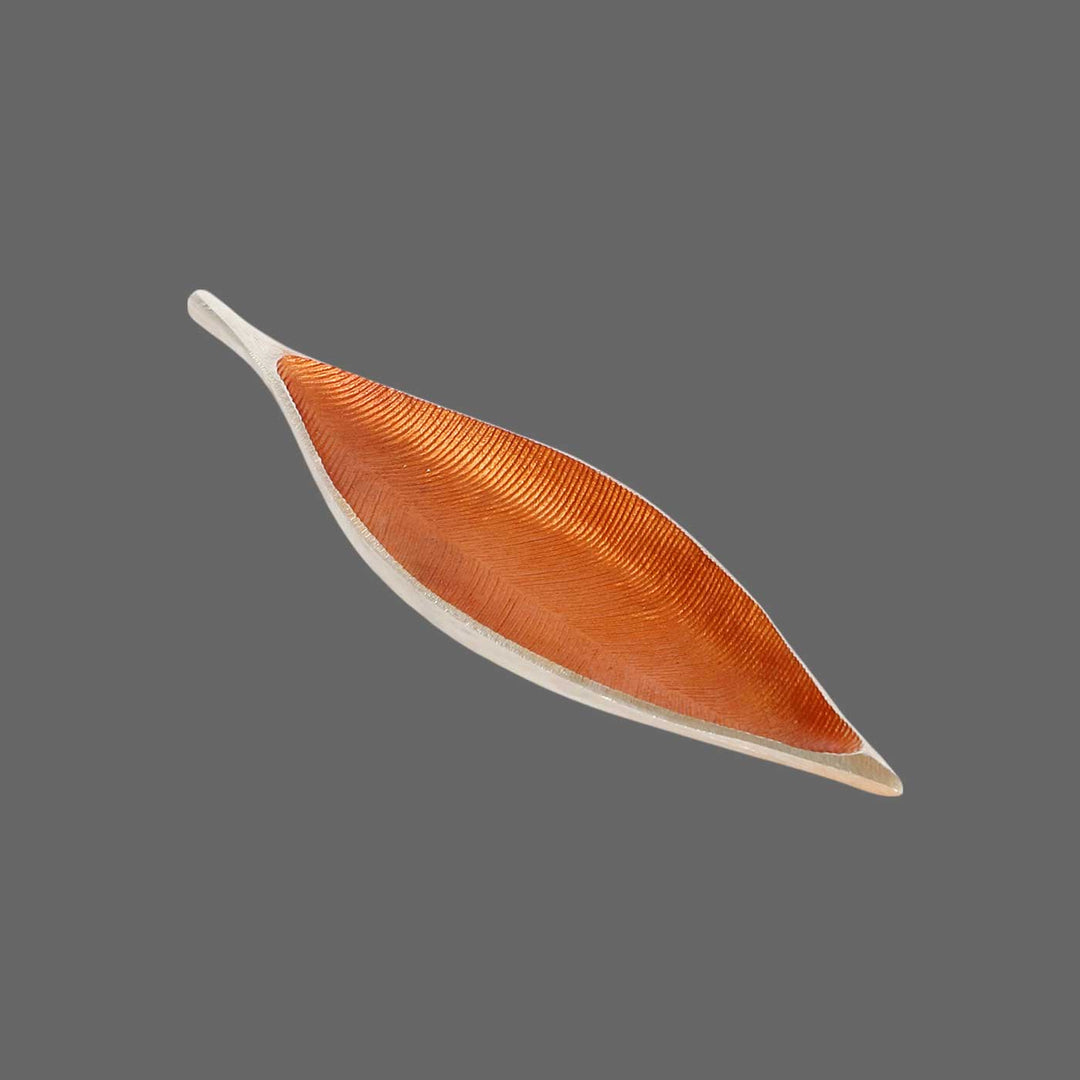 Handmade Orange Long Leaf Shaped Aluminium Platter