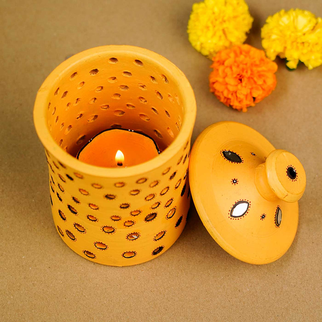 Handmade Yellow Jar Terracotta Oil Lamp / Diya