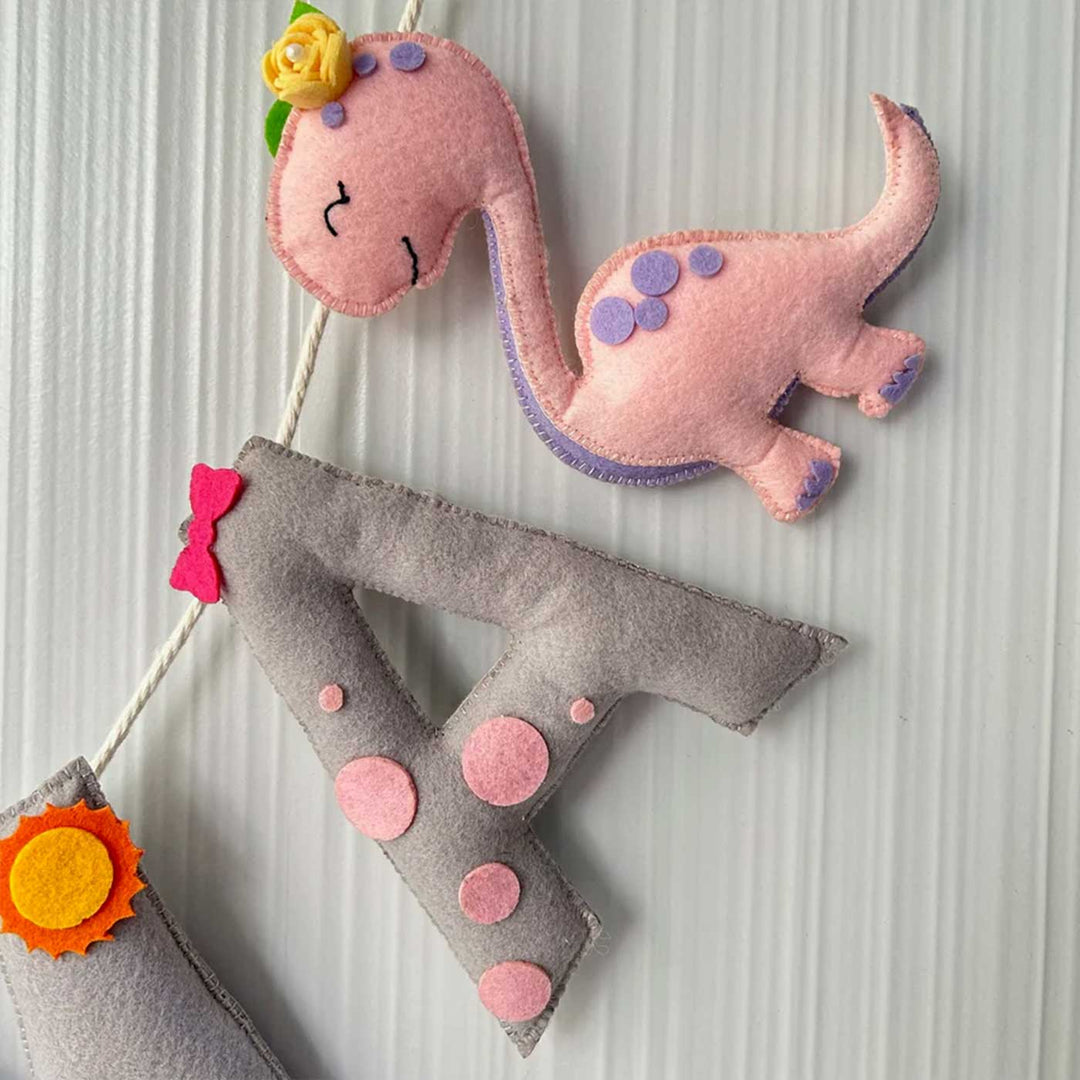 Personalized Fiona The Dinosaur Felt Bunting / Garland For Kids