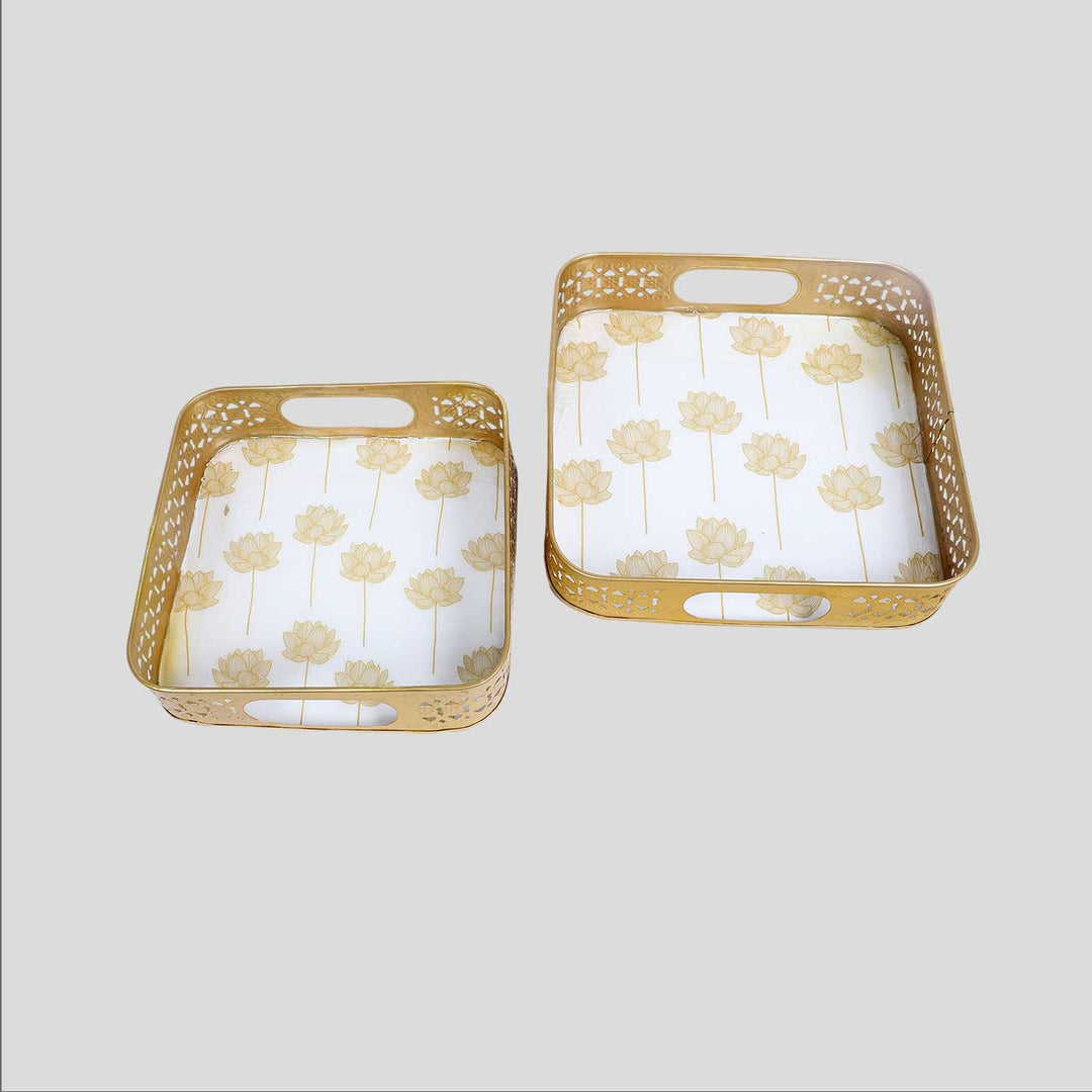 Handmade Gold Lotus Meena Tray | Set Of 2