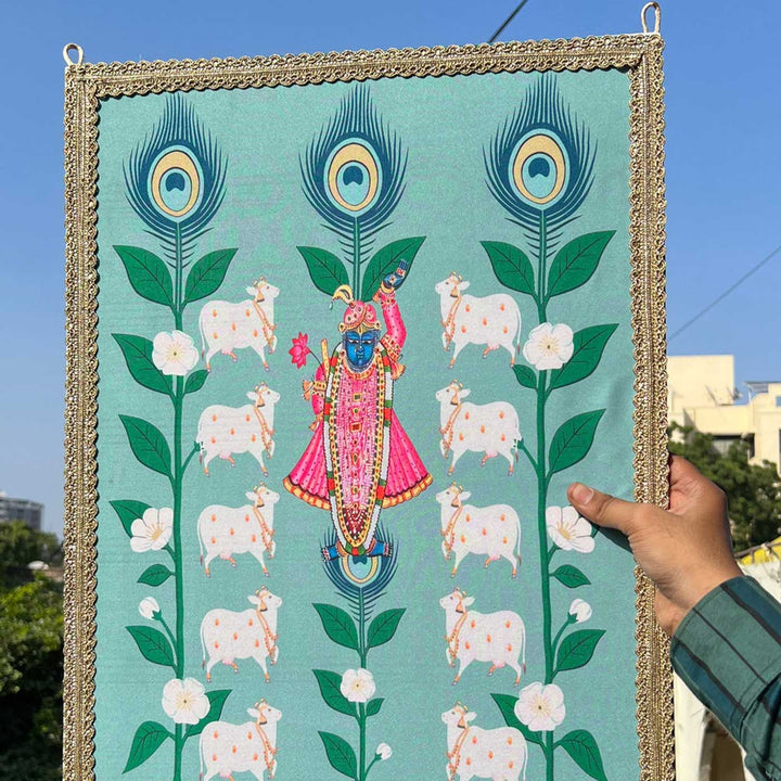 Handmade Large Shrinathji Backdrop Pastel Pistachio Hanging