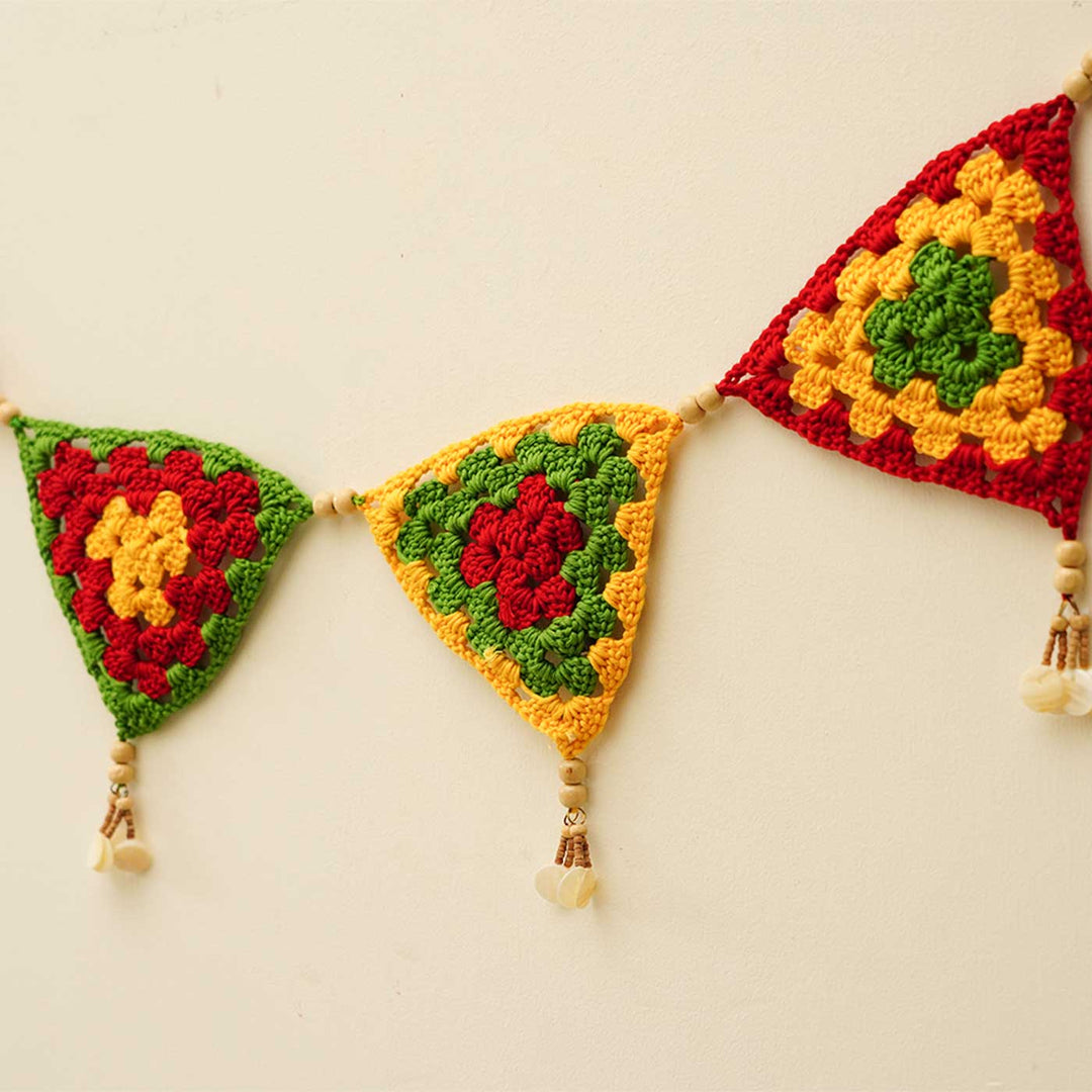 Handmade Tri-Color Triangular Crochet Toran