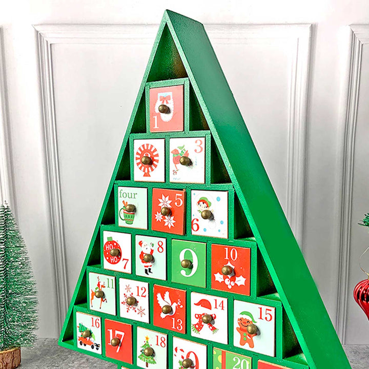 24 Days Wooden Green Tree Shape Advent Calendar | Secret Santa Gift Ideas