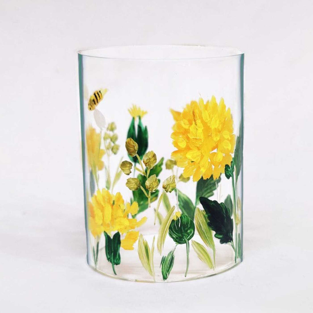 Hand Painted Floral Glass Candle Holder