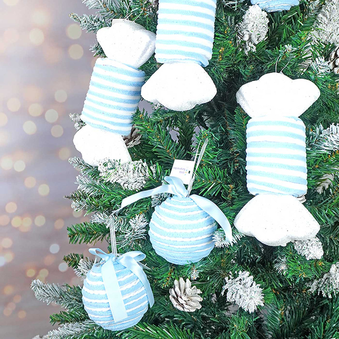 Handmade Trio Pastel Blue Candyland Themed Ornaments For Christmas Tree Decoration | Set Of 6