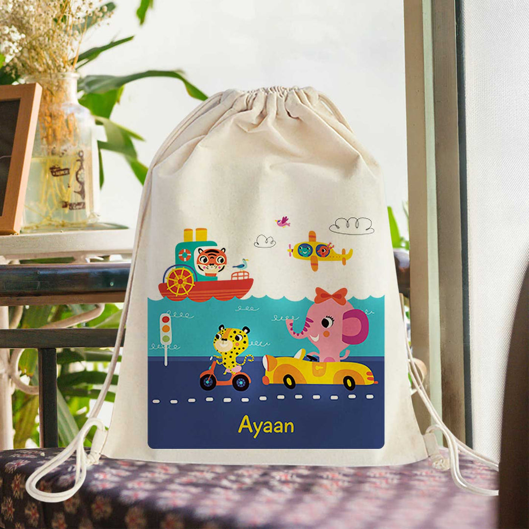 Personalized Let'S Travel Theme Cotton Backpack