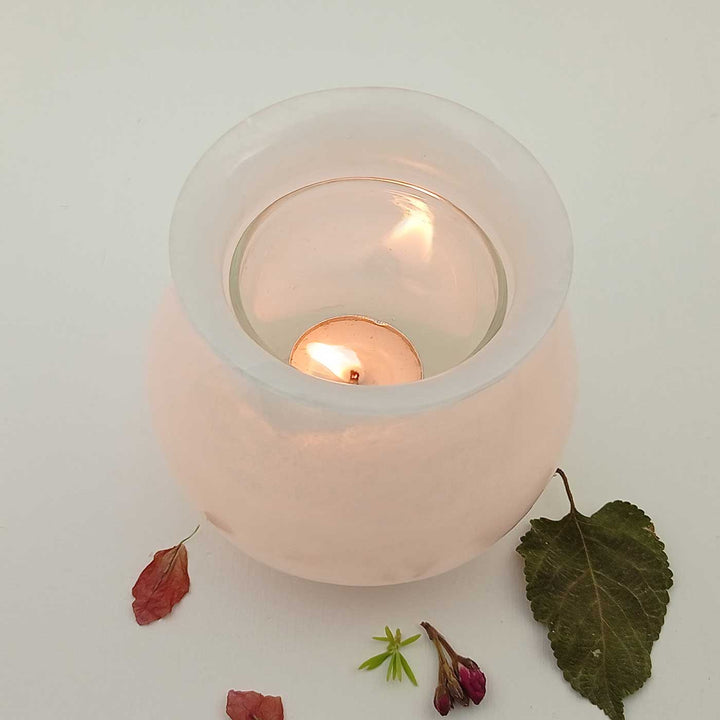 Handmade White Hayfa Classic Lota Shape Alabaster Tealight Holder