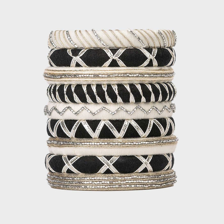 Black & White Handcrafted Damini Gotapatti Bangles | Set of 9