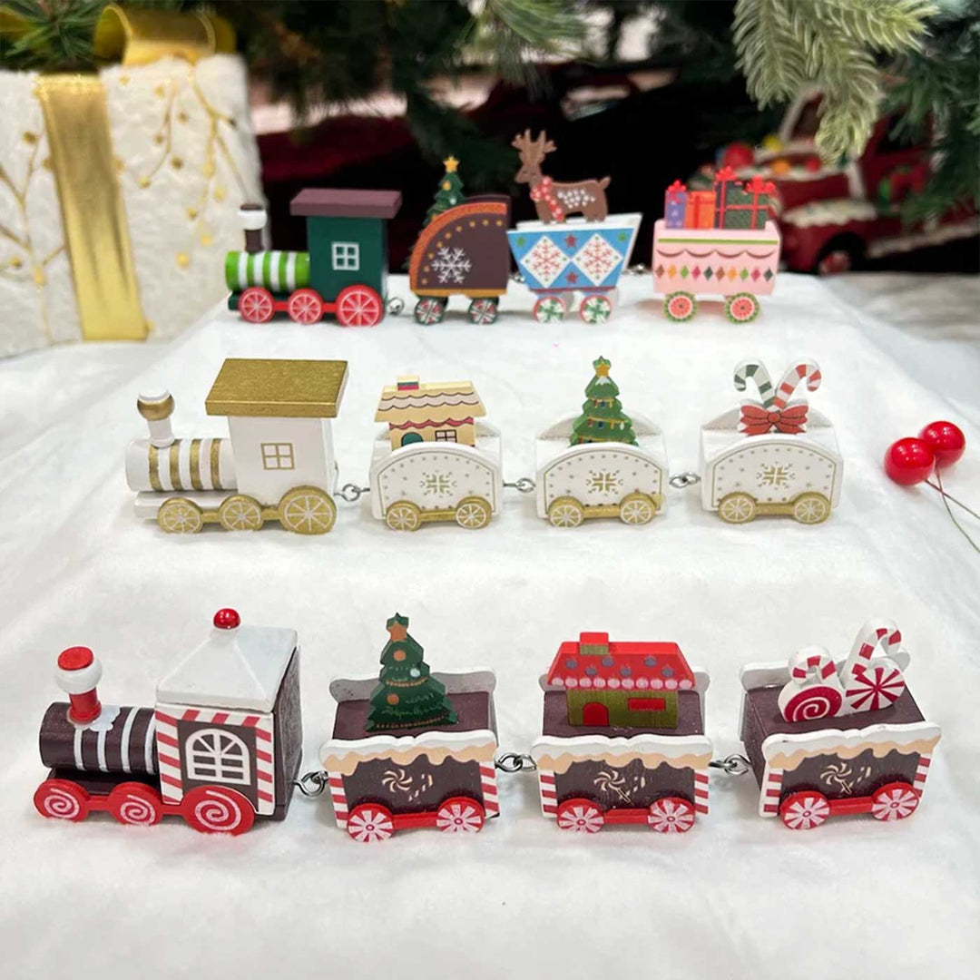 Jingle Bell Express Train Wooden Table Decor For Christmas Decoration | Set Of 3