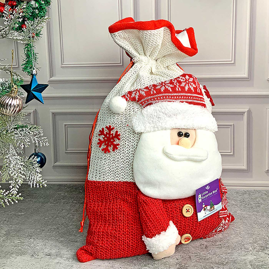 Handmade Santa Red & White Knitted Gift Sacks For Christmas Decoration