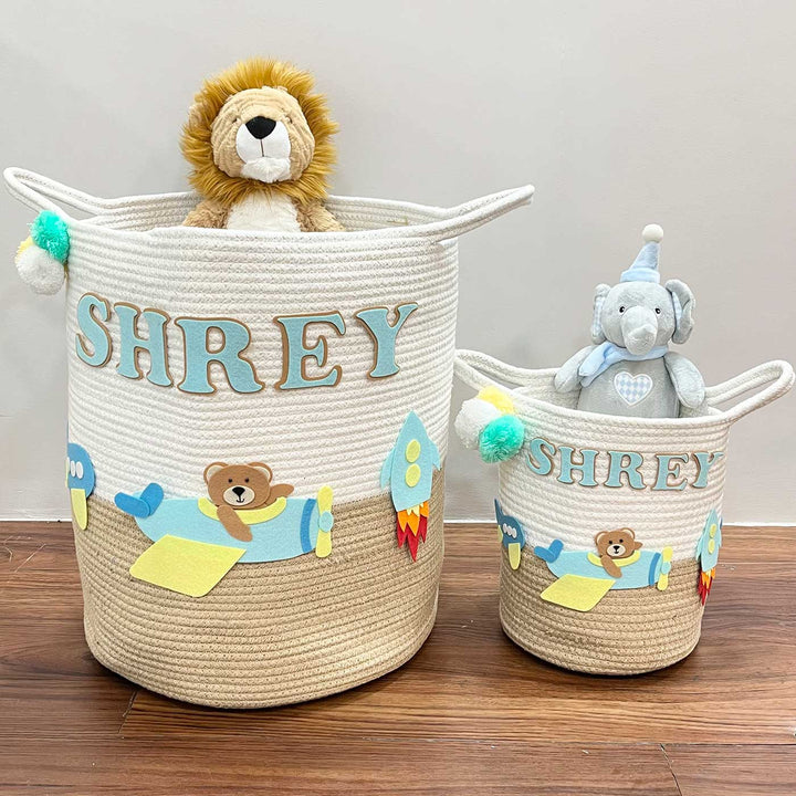 Personalized Handmade Skybound Teddy Jute Basket For Kids