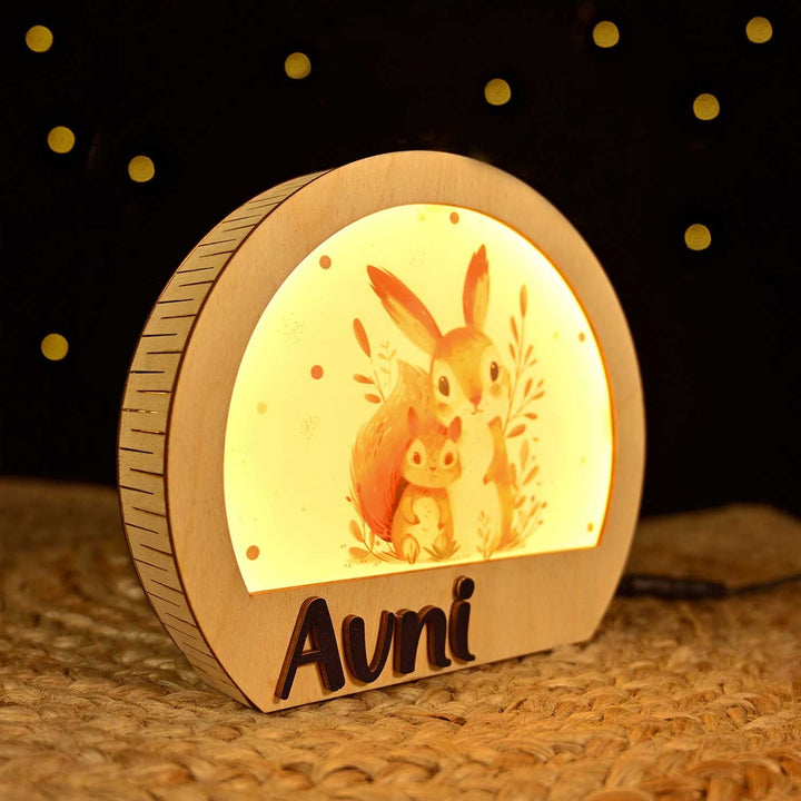 Personalized Squirrel Theme Wooden Table Lamp With 3D Letters