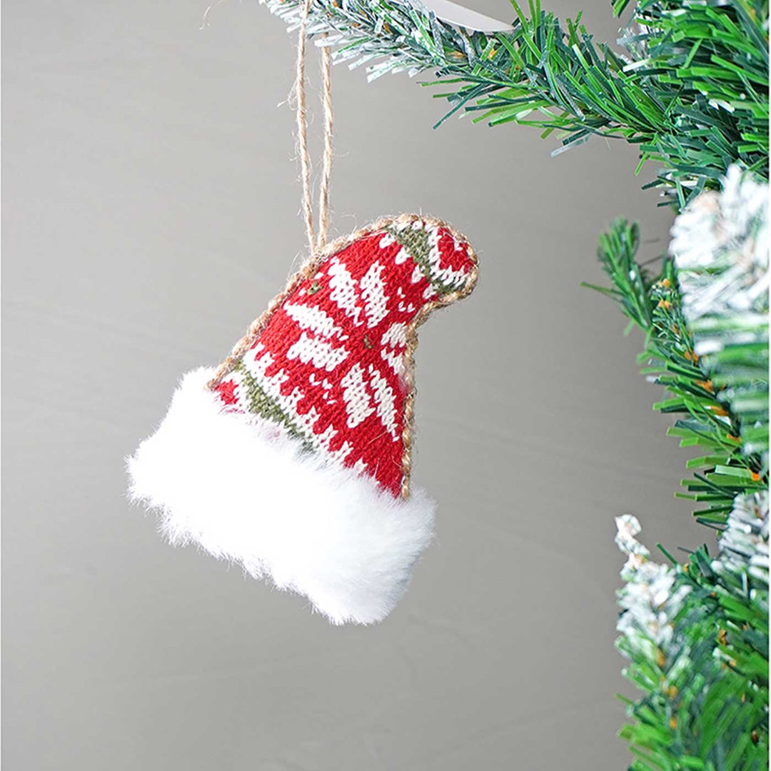 Handmade Red Knitted Snowflakes Themed Ornaments For Christmas Tree Decoration | Set Of 6