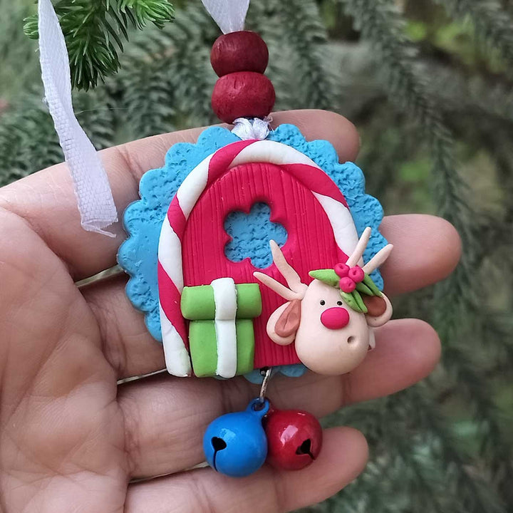 Handmade Clay Ornaments With Bell For Christmas Tree Decoration | Set Of 7