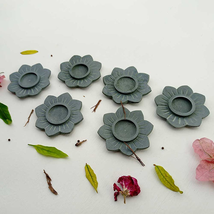 Handmade Grey Zorah Lotus Flower Candle Holder | Set Of 6