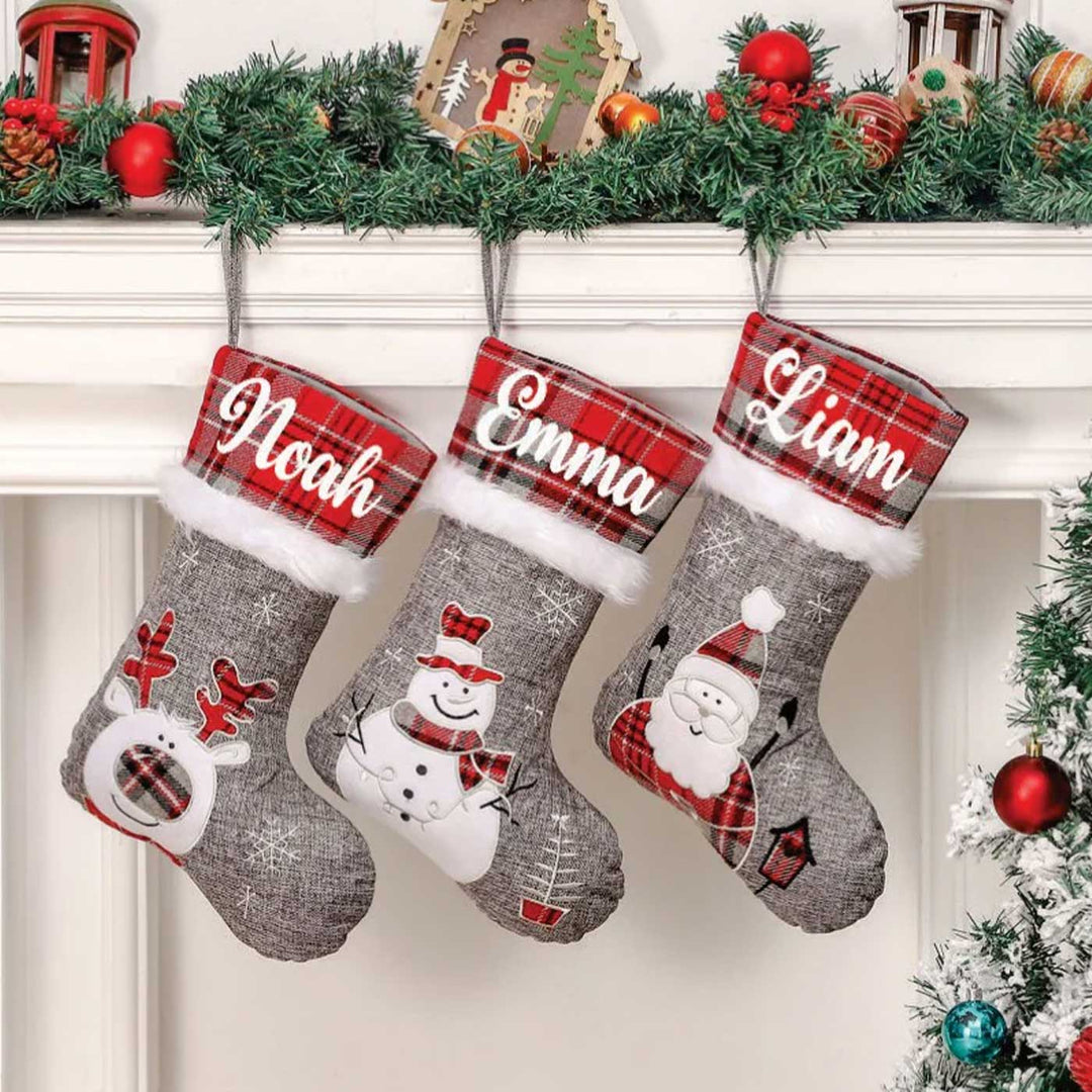 Personalized Silver Bells Cotton & Fur Stockings For Christmas Decoration