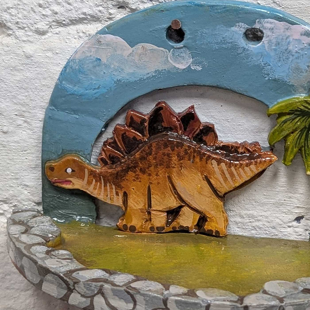 Hand-Painted Dino Theme Terracotta Hanging With Shelf