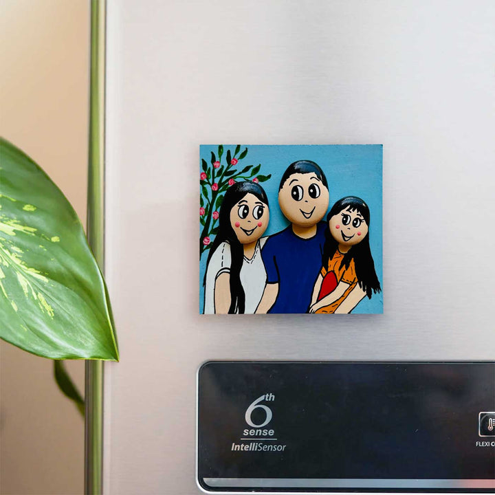 Hand-Painted Pebble Art Family Theme Wooden Fridge Magnet