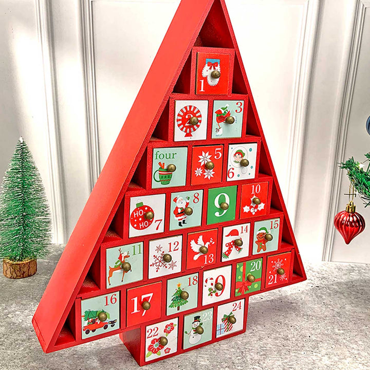 24 Days Wooden Red Tree Shape Advent Calendar | Xmas Gifting Ideas