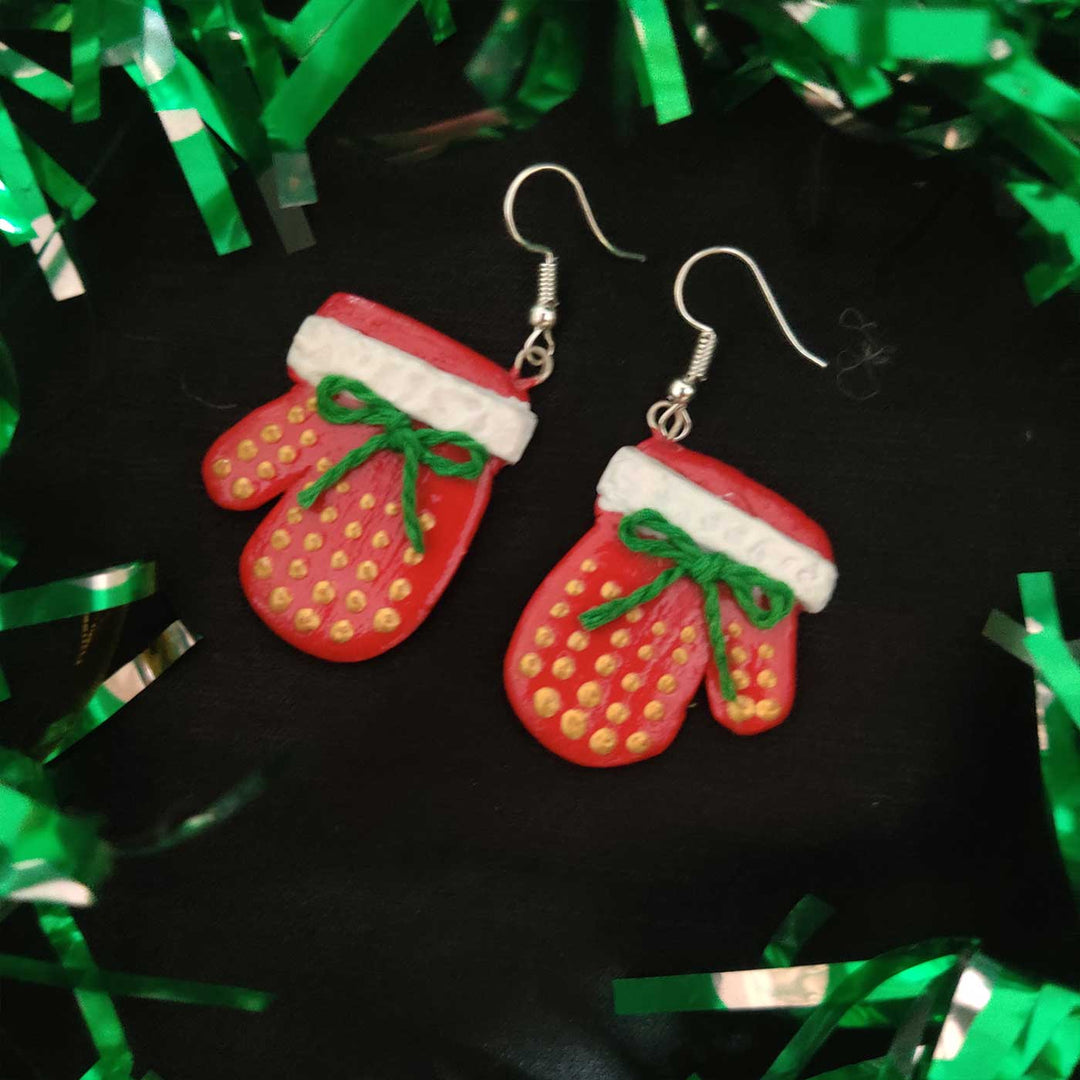 Handmade Christmas Mittens Clay Earrings | Secret Santa Gift Ideas